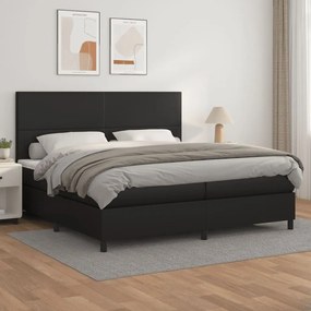 vidaXL Κρεβάτι Boxspring με Στρώμα Μαύρο 200x200 εκ. Συνθετικό Δέρμα