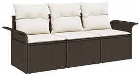 vidaXL Σετ Καναπέ Κήπου με μαξιλάρι 3 pcs Καφέ Πολυ ράταν