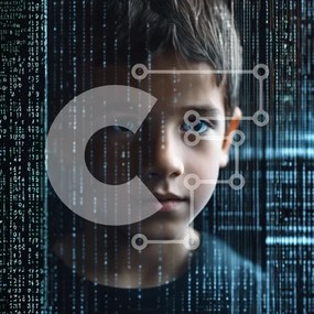 Intra Συλλεκτικό Ξύλινο Παζλ Plywood 4mm - Νεαρό αγόρι μπροστά από δυαδικούς κωδικούς αριθμούς Σε Ξύλινο Κουτί - Διαστάσεις Puzzle: 10x10 cm – 25 κομμάτια