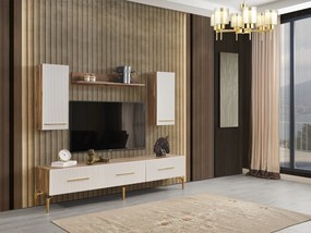 Stewehome Λαμπερή Καρυδί και Λευκό Χρυσό Τραπεζαρία Σετ 180x44x82 cm
