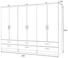 Ντουλάπα ρούχων Ricardo Megapap εξάφυλλη χρώμα λευκό 240x51,8x181εκ.