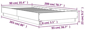 Πλαίσιο Κρεβατιού Γκρι Σκυροδέματος 90x200 εκ. Επεξεργ. Ξύλο - Γκρι