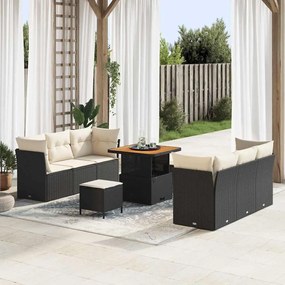 vidaXL Σετ Καναπέ Κήπου 9 pcs Μαύρο και κρεμ 80 x 80 x 71 cm