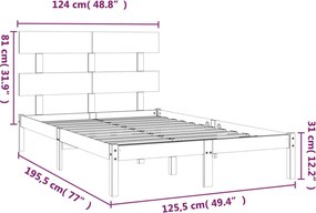 vidaXL Πλαίσιο Κρεβατιού 120 x 190 εκ. από Μασίφ Ξύλο Small Double