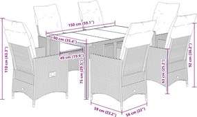 vidaXL Σετ Τραπεζαρίας Κήπου 7 τεμ. Γκρι Συνθ. Ρατάν με Μαξιλάρια