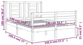 Πλαίσιο Κρεβατιού με Κεφαλάρι Λευκό 140x190 εκ. Μασίφ Ξύλο - Λευκό