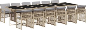 vidaXL Σετ Τραπεζαρίας Κήπου 13 τεμ. Μπεζ Συνθ. Ρατάν με Μαξιλάρια