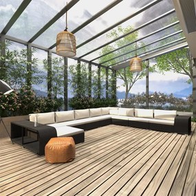 vidaXL Σαλόνι Κήπου 11 Τεμαχίων Μαύρο από Συνθετικό Ρατάν με Μαξιλάρια