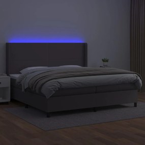 vidaXL Κρεβάτι Boxspring με Στρώμα &amp; LED Γκρι 200x200 εκ. Συνθ. Δέρμα