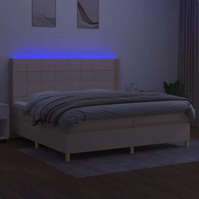 vidaXL Κρεβάτι Boxspring με Στρώμα &amp; LED Κρεμ 200x200 εκ. Υφασμάτινο
