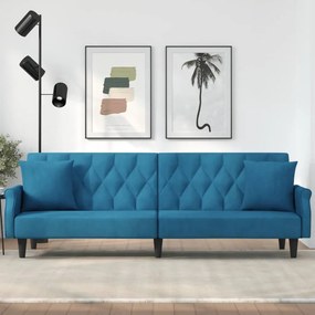 Καναπές Κρεβάτι με Μπράτσα Μπλε Βελούδινος