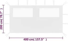 vidaXL Πλαϊνό Τοίχωμα για Κιόσκι με Παράθυρα Λευκό 4 x 2 μ.