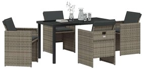 vidaXL Σέτ φαγητού για κήπο με μαξιλάρι 5 pcs Γκρι Πολυ ράταν