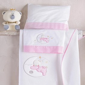 Σεντόνια Βρεφικά Με Κέντημα Moon Swing (Σετ 3τμχ) Pink Ρυθμός Κούνιας 100x160cm 100% Βαμβάκι