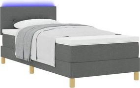 vidaXL LED Κρεβάτι με βάθρο Σκούρο Γκρι 100 x 200 cm ύφασμα