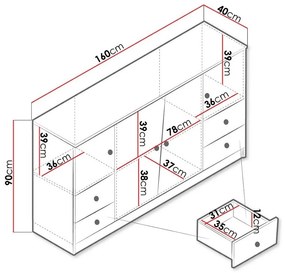 Σιφονιέρα Akron M105, Άσπρο, Artisan βελανιδιά, Με συρτάρια και ντουλάπια, Αριθμός συρταριών: 4, 90x160x40cm, 61 kg | Epipla1.gr