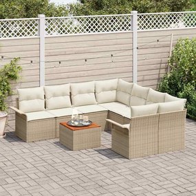vidaXL Σετ Καναπέ Κήπου 9 pcs Μπεζ Πολυ ράταν
