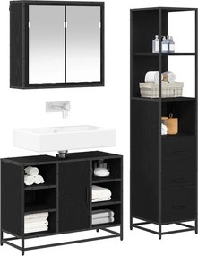 vidaXL Σετ Επίπλων Μπάνιου με ράφι 3 pcs Μαύρη Οξυά Επεξεργασμένο ξύλο