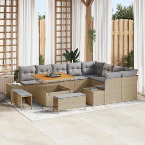 vidaXL Σετ Καναπέ Κήπου με μαξιλάρι 12 pcs Μπεζ Πολυ ράταν