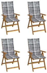 vidaXL Καρέκλες Κήπου Ανακλινόμενες 4 τεμ. Ξύλο Ακακίας με Μαξιλάρια