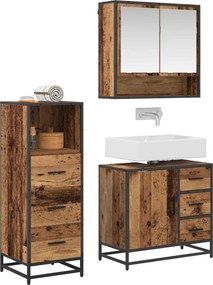 vidaXL Σετ Επίπλων Μπάνιου με ράφι 3 pcs Παλιό Ξύλο Επεξεργασμένο ξύλο