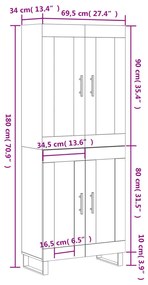 Ντουλάπι Γκρι Σκυροδέματος 69,5x34x180 εκ. Επεξεργασμένο Ξύλο - Γκρι