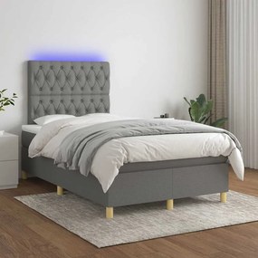 vidaXL Κρεβάτι Boxspring με Στρώμα &amp; LED Σκ.Γκρι 120x190εκ. Υφασμάτινο
