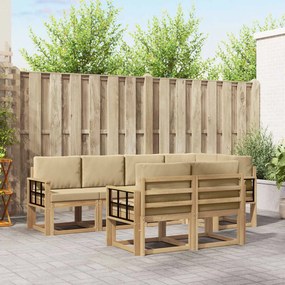 vidaXL Σειρά Καναπέ Εξωτερικού 7 pcs Λευκό και Μπεζ Πολυεστέρας