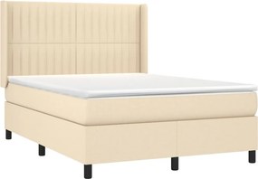 vidaXL Κρεβάτι Boxspring με Στρώμα Κρεμ 140x190 εκ. Υφασμάτινο