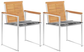 Καρέκλες Κήπου 2 τεμ. από Μασίφ Ξύλο Teak/Ατσάλι με Μαξιλάρια