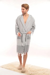 Stewehome διάλεξε unisex μπουρνούζι με κουκούλα γκρι ριγέ 100% βαμβακερό (S/M)