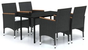 vidaXL Σετ Τραπεζαρίας Κήπου 5 Τεμαχίων Μαύρο με Μαξιλάρια