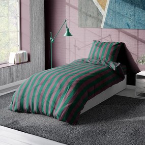 Σεντόνια Stripes 156 (Σετ 2τμχ) Green-Antique Pink DimCol Single 160x240cm 100% Βαμβάκι