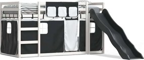 vidaXL Κουκέτα με Τσουλήθρα και Κουρτίνες Λευκή και Μαύρη 90x200 εκ.