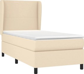 vidaXL Κρεβάτι Boxspring με Στρώμα Κρεμ 90x190 εκ.Υφασμάτινο