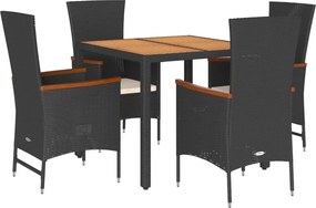 vidaXL Σετ Τραπεζαρίας Κήπου 5 Τεμαχίων Μαύρο Συνθ. Ρατάν με Μαξιλάρια