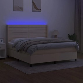 vidaXL Κρεβάτι Boxspring με Στρώμα &amp; LED Κρεμ 180x200 εκ. Υφασμάτινο