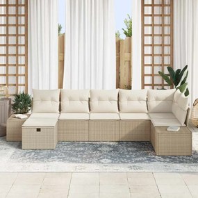vidaXL Σετ Καναπέ Κήπου 7 pcs Μπεζ 55 x 62 x 69 εκ Πολυ ράταν