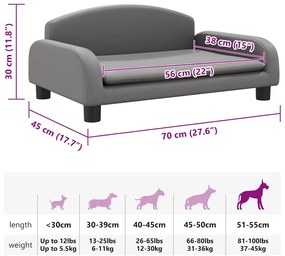 vidaXL Κρεβάτι Σκύλου Γκρι 70 x 45 x 30 εκ. από Συνθετικό Δέρμα