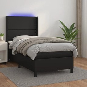 Κρεβάτι Boxspring με Στρώμα &amp; LED Μαύρο 100x200 εκ. Συνθ. Δέρμα