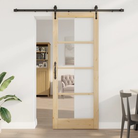 vidaXL Συρόμενη Πόρτα με Σετ Εξαρτημάτων 83x211 cm Συμπαγές Ξύλο Πεύκου