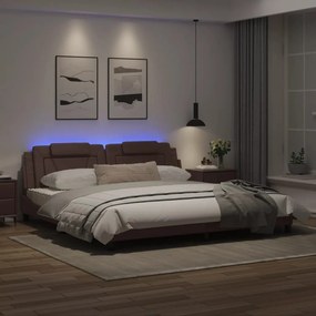 Πλαίσιο Κρεβατιού με LED Καφέ 200x200 εκ. Συνθετικό Δέρμα - Καφέ