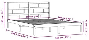 Πλαίσιο Κρεβατιού 160 x 200 εκ. από Μασίφ Ξύλο Πεύκου - Καφέ