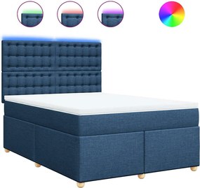 vidaXL Κρεβάτι Boxspring με Στρώμα Μπλε 140x190 εκ. Υφασμάτινο