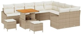 vidaXL Σετ Καναπέ Κήπου με μαξιλάρι 12 pcs Μπεζ Πολυ ράταν