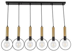 00776 GloboStar® OLVERO 00776 Μοντέρνο Κρεμαστό Φωτιστικό Ράγα Πολύφωτο 6 x E27 IP20 Μαύρο & Χρυσό Μέταλλο - Μ110 x Π18 x Y130cm