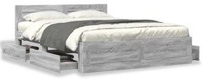 vidaXL Πλαίσιο Κρεβατιού με Κεφαλάρι Γκρι Sonoma 160x200εκ. Επεξ. Ξύλο