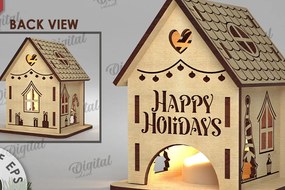 Σετ των 2 Intra απο ξύλο plywood 3mm-4mm πάχος Χριστουγεννιάτικο Σπίτι Κηροπήγιο Δίασταση 15x15 cm INTRAFABR-108507691