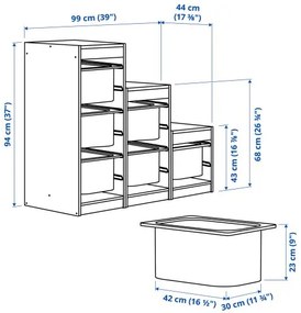 TROFAST σύνθεση αποθήκευσης με κουτιά, 99x44x94 cm 995.268.57