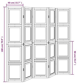 Διαχωριστικό Χώρου με 5 Πάνελ Λευκό από Μασίφ Ξύλο Παυλώνιας - Λευκό